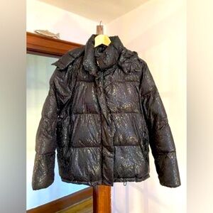 Black Leopard Print Puffer Jacket S